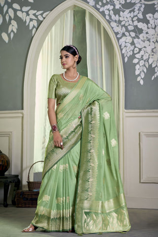 Green Pure Silk Crepe Saree