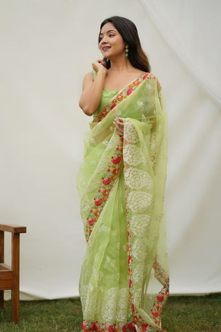 Green Organza Silk Saree_Kumari Sarees