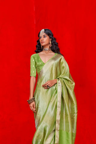 Green Pure Viscose Zari Tissue Saree_Kumari Sarees