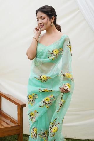 Green Organza Silk Saree