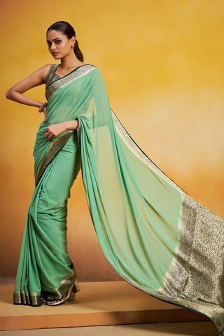 Green Georgette Silk Saree
