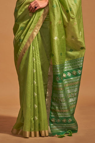 GREEN HANDLOOM WEAVING SAREE