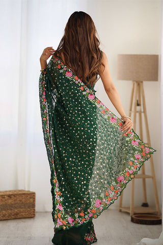 Green Soft Georgette Saree_Kumari Sarees