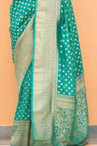 Green Georgette Nylon Handloom Weaving Saree_Kumari Sarees