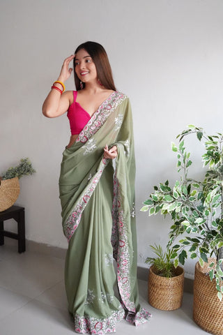 GREEN GEORGETTE SILK SAREE