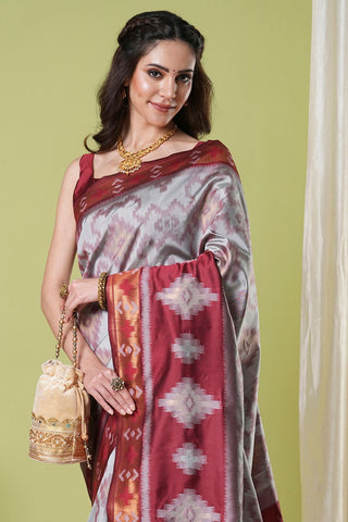Grey Banarasi Silk Saree_Kumari Sarees