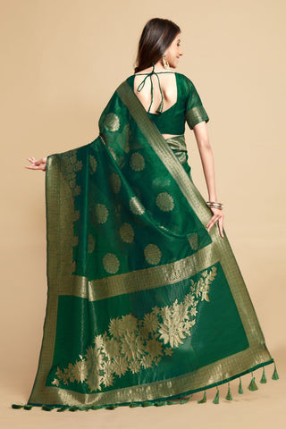 GREEN LINEN CHANDERI SAREE