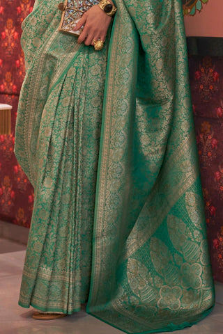 GREEN NYLON TWO TONE ZARI HANDLOOM WEAVING SILK SAREE