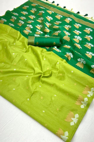 Green Tussar Handloom Weaving Silk Saree_Kumari Sarees