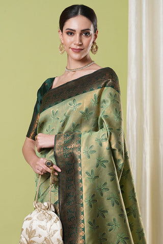 Green Banarasi Silk Saree_Kumari Sarees