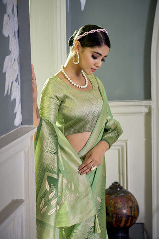 Green Pure Silk Crepe Saree