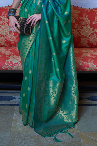 GREEN MOSS WEAVE HANDLOOM WEAVING SILK SAREE