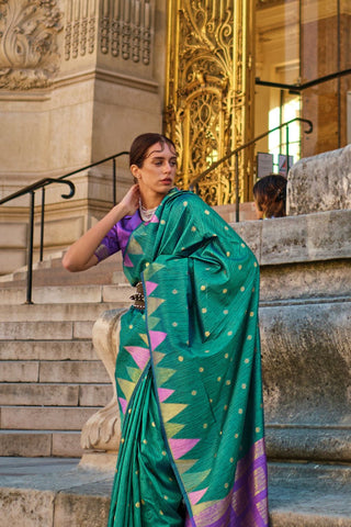 Green Handloom Weaving Khadi Silk Saree