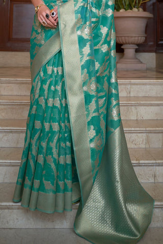 GREEN TWO - TONE HANDLOOM  ORGANZA WEAVING SAREE