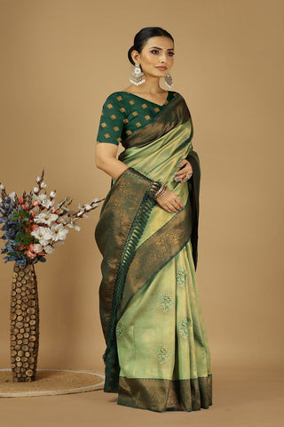 Green Banarasi Silk Saree_Kumari Sarees