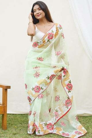 GREEN ORGANZA SILK SAREE