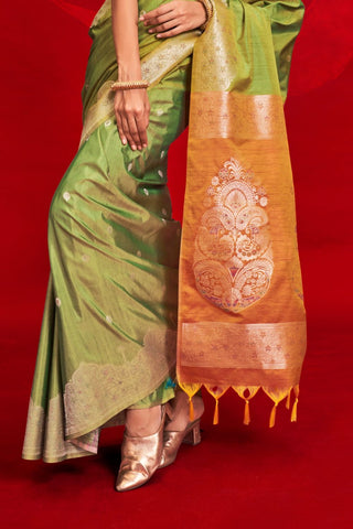 Green Tussar Handloom Weaving Silk Saree_Kumari Sarees