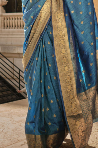 Blue Khaddi Handloom Weaving Silk Saree