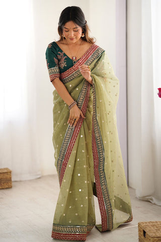 Green Banarasi Crush Silk Saree