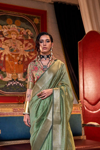 Green Chiffon Handloom Weaving Saree