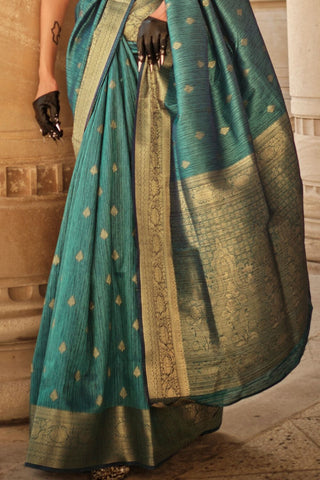 Green Khaddi Handloom Weaving Silk Saree_Kumari Sarees