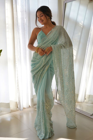 GREEN GEORGETTE SILK SAREE