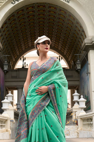 GREEN SOFT LINEN COTTON SAREE