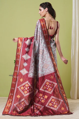 Grey Banarasi Silk Saree_Kumari Sarees