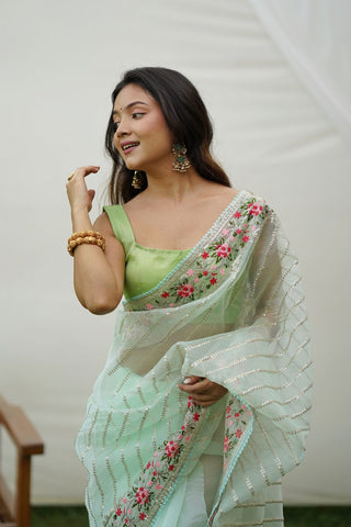 GREEN GEORGETTE SILK SAREE