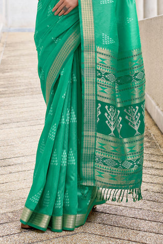 Green Ikkat Weaving Saree_Kumari Sarees