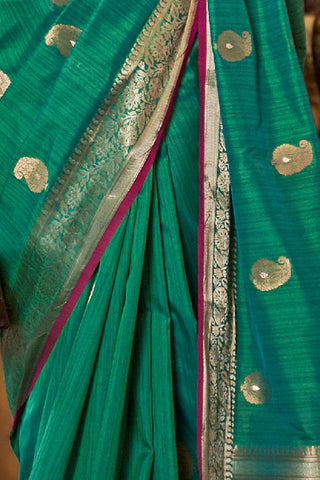 Green Tussar Silk Handloom Weaving Saree_Kumari Sarees