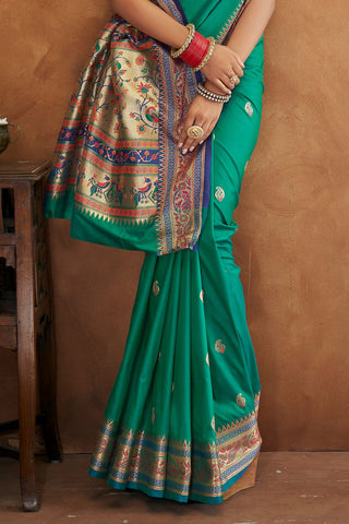 Green Banarasi Soft Silk Saree_Kumari Sarees