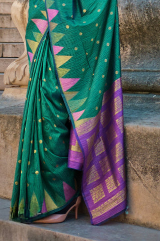 Green Handloom Weaving Khadi Silk Saree