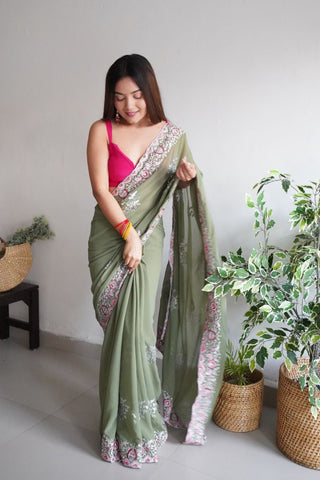 GREEN GEORGETTE SILK SAREE