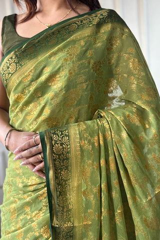 Yellow Pure Georgette Silk Saree_Kumari Sarees