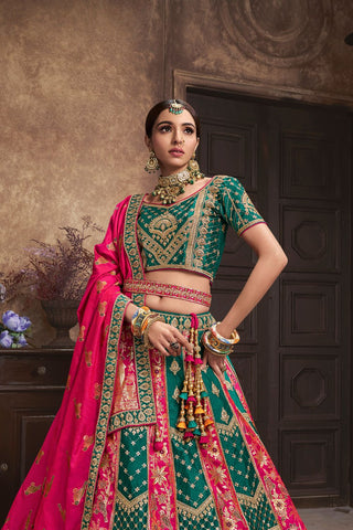 Green Banarasi Silk Lehenga