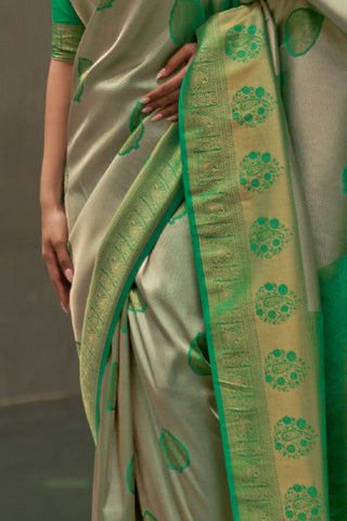 GREEN NYLON TWO TONE HANDLOOM WEAVING SAREE