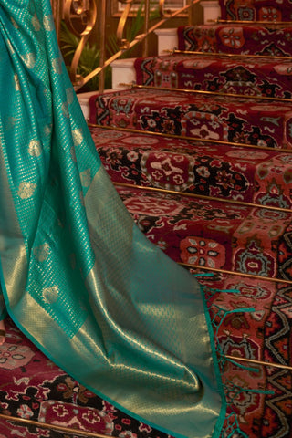 GREEN NYLON CHINON TWO - TONE WEAVING SAREE