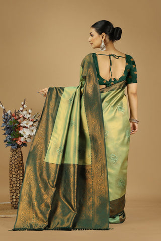 Green Banarasi Silk Saree_Kumari Sarees