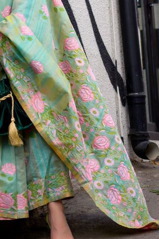 Green Parsi Weaving - Handwoven Textured Silk Saree