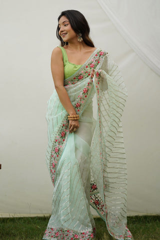 GREEN GEORGETTE SILK SAREE