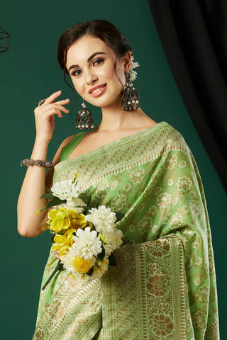 Green Soft Linen Cotton Saree_Kumari Sarees