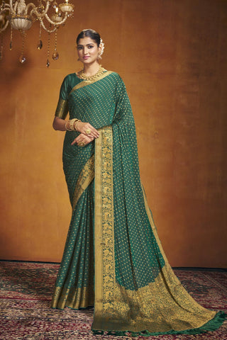 Green Chinon Silk Saree