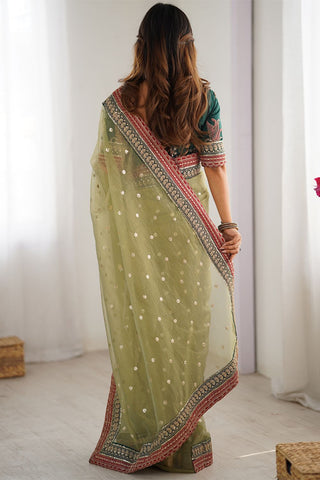 Green Banarasi Crush Silk Saree