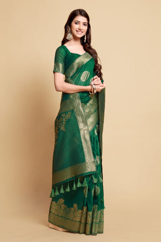 GREEN LINEN CHANDERI SAREE