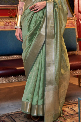 Green Chiffon Handloom Weaving Saree