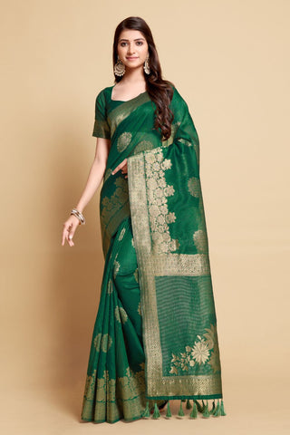 GREEN LINEN CHANDERI SAREE