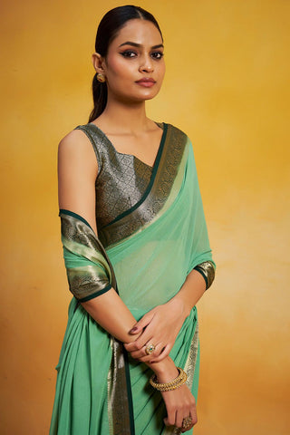 Green Georgette Silk Saree