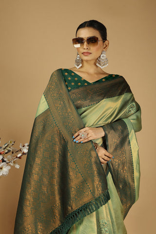 Green Banarasi Silk Saree_Kumari Sarees