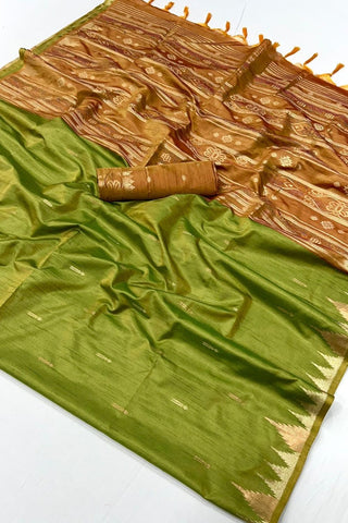 Green Tussar Handloom Weaving Silk Saree_Kumari Sarees